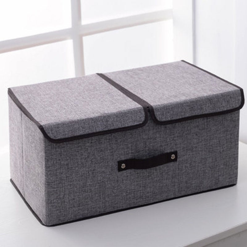 Cotton and Linen Fabric Double-Lid Storage Box Foldableable Storage Box Miscellaneous Storage Box Dormitory Covered Intimates Storage Box(rice white, Large 50*30*25cm) - Image 5