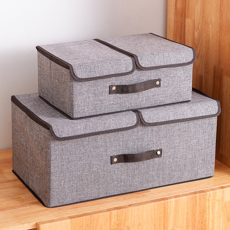 Cotton and Linen Fabric Double-Lid Storage Box Foldableable Storage Box Miscellaneous Storage Box Dormitory Covered Intimates Storage Box(rice white, Large 50*30*25cm) - Image 4