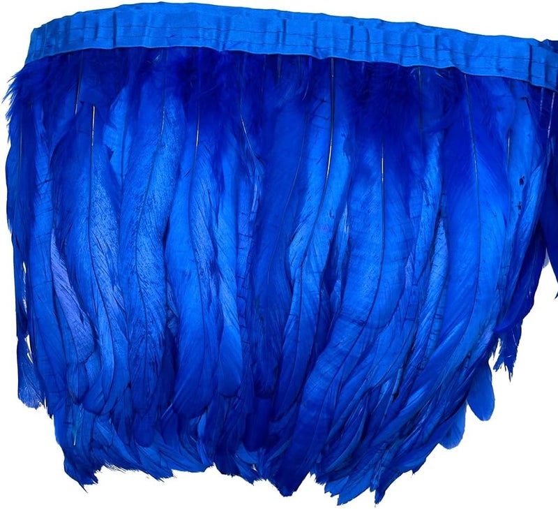 Sowder Rooster Hackle Feather Fringe Trim 8-10inch in Width for DIY Sewing Craft Decoration Pack of 1 Yard (Royal Blue) - Image 1