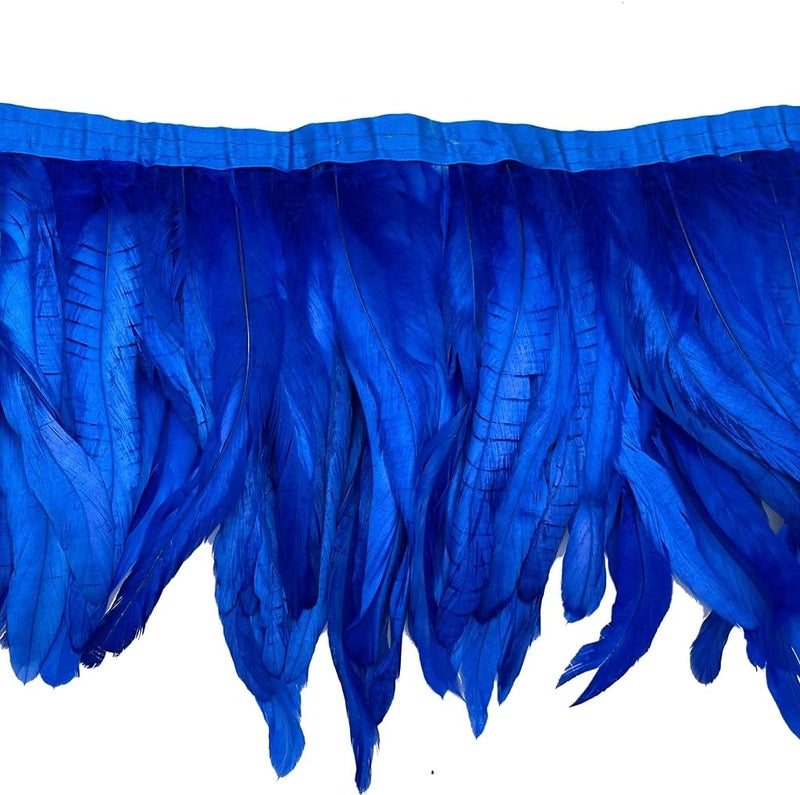 Sowder Rooster Hackle Feather Fringe Trim 8-10inch in Width for DIY Sewing Craft Decoration Pack of 1 Yard (Royal Blue) - Image 2