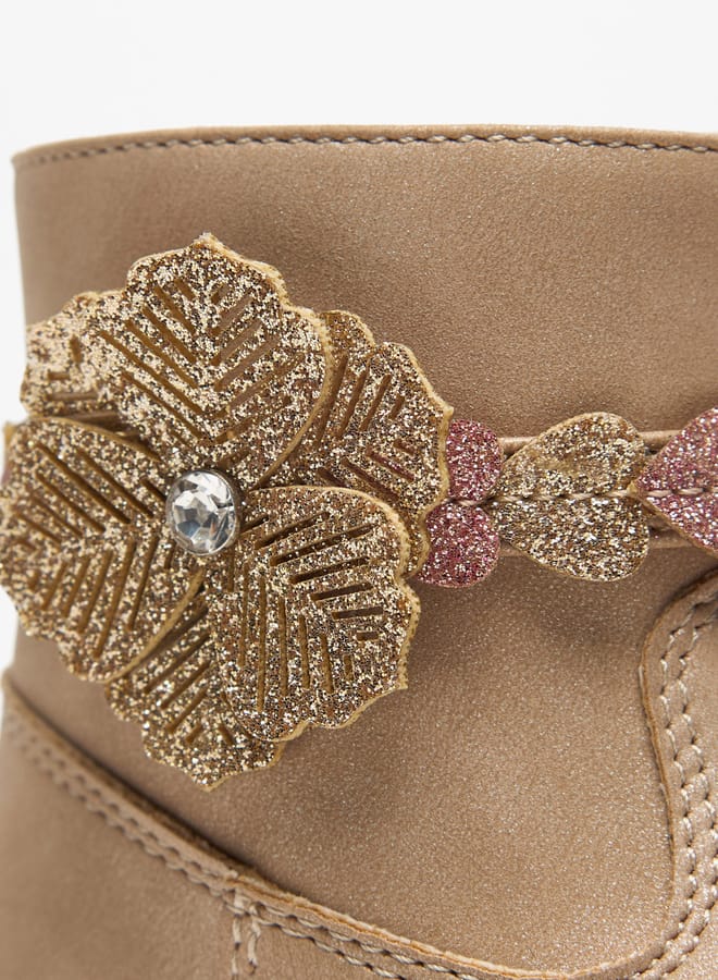 JUNIORS Girls Floral Accent Low Ankle Boots with Zip Closure - Image 5