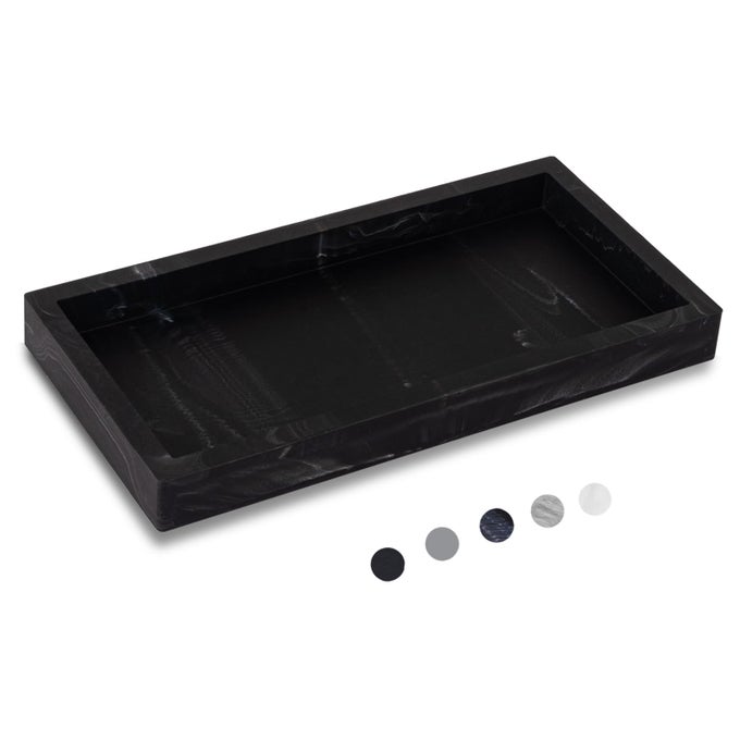SMALL BATHROOM VANITY SILICONE TRAY FOR COUNTER RECTANGLE DISH SOAP AND SPONGE HOLDER FOR KITCHEN SINK PERFUME ORGANIZER FOR DRESSER MARBLE BLACK