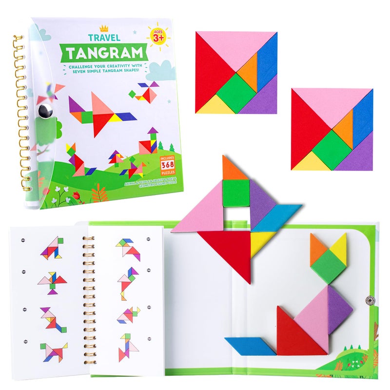 Helsort Travel Tangram Puzzle Magnetic Puzzle Book for Road Trips STEM Jigsaw Game with 2 Tangram Sets Patterns Solutions Brain Teaser IQ Toy for Kids and Adults Ideal Educational Gift 368 - Image 3