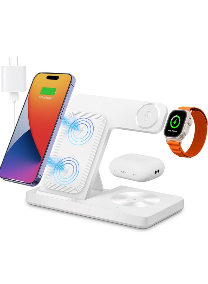 General Wireless Charger, 3 in 1 Charging Station for Multiple Devices, Wireless Charging Stand for iPhone 8-15 Series,iWatch9/8/7/6/5/4/3/2/SE,AirPods3/2/Pro (White)  - Image 1