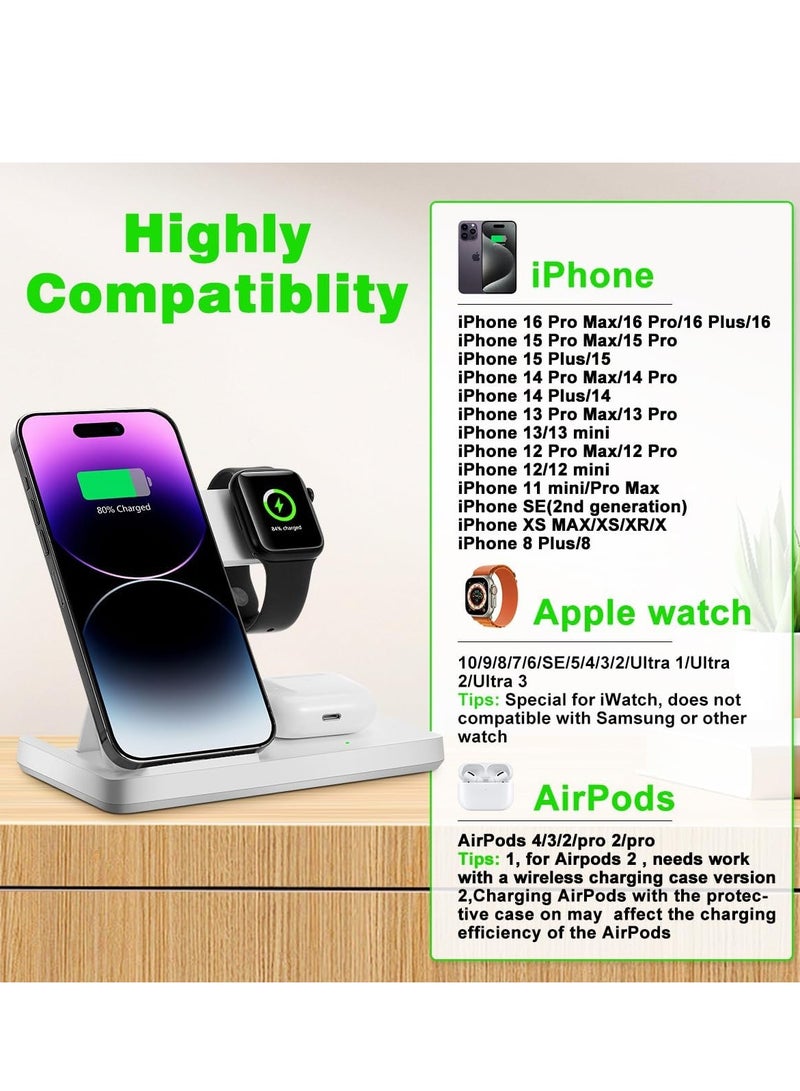 General Wireless Charger, 3 in 1 Charging Station for Multiple Devices, Wireless Charging Stand for iPhone 8-15 Series,iWatch9/8/7/6/5/4/3/2/SE,AirPods3/2/Pro (White)  - Image 3