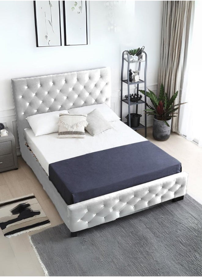 Bed and Mattress Zone Sophia Queen II Tufted Upholstered Bed 200X120 Double Size White Color 