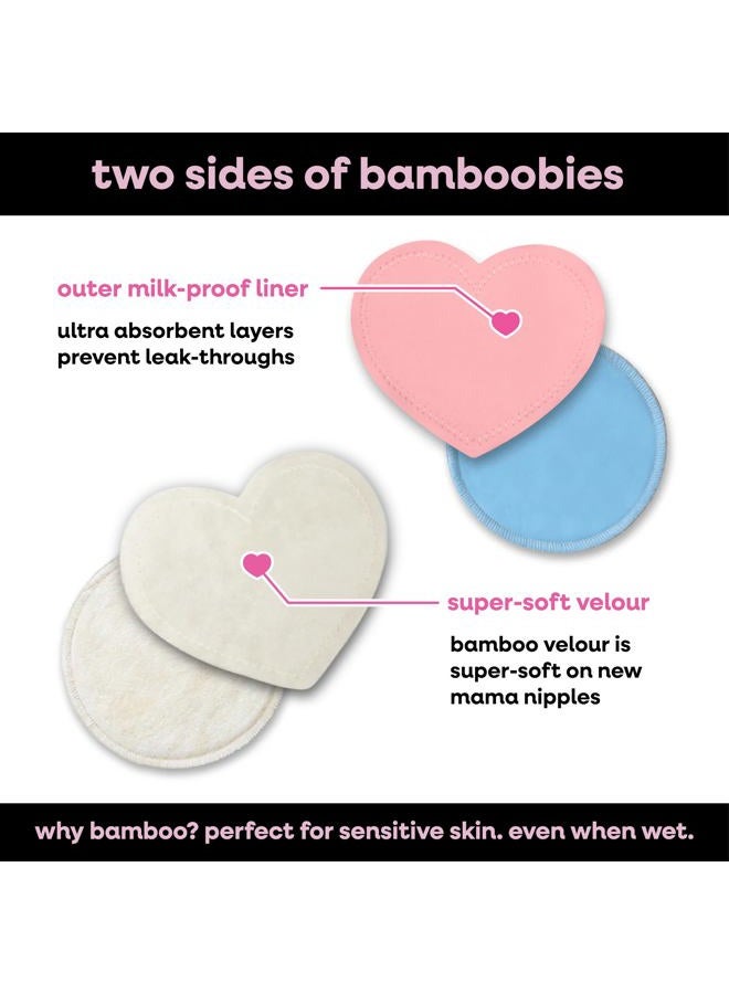 bamboobies وسادات رضاعة نسائية، قابلة لإعادة الاستخدام والغسل، وردي عادي وأزرق لليلة، مجموعة متنوعة، وسادات مانعة للتسرب للرضاعة الطبيعية، 2 زوج - Image 4
