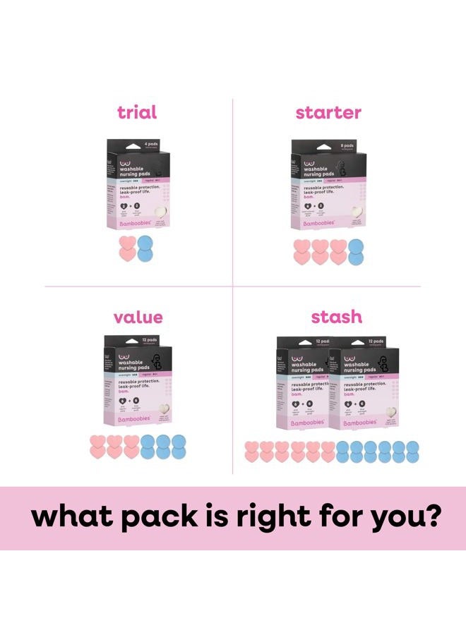 bamboobies وسادات رضاعة نسائية، قابلة لإعادة الاستخدام والغسل، وردي عادي وأزرق لليلة، مجموعة متنوعة، وسادات مانعة للتسرب للرضاعة الطبيعية، 2 زوج - Image 2