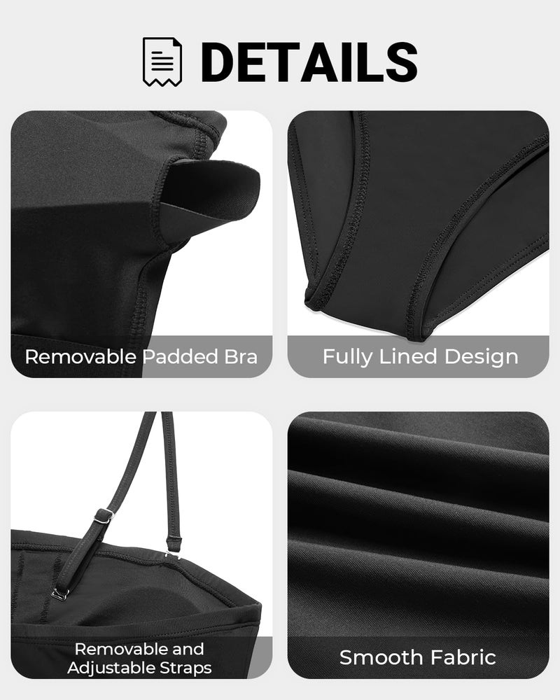 Tempt Me Women Black Bandeau Bikini Set Strapless High Waisted Two Piece Swimsuit Longline Bathing Suits M - Image 5
