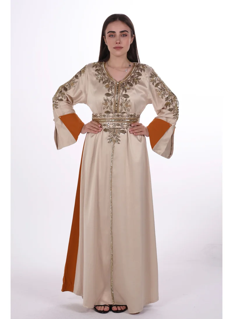 women belted satin jalabiya dress