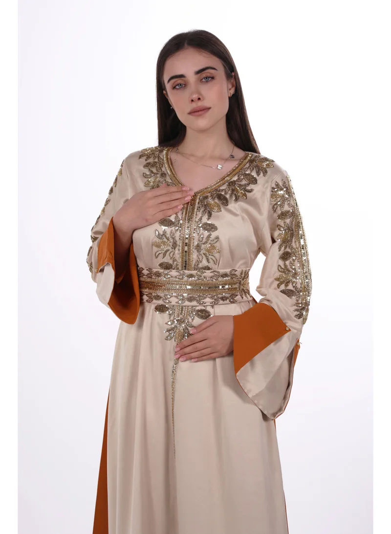 AL BENT AL SHARQIEH women belted satin jalabiya dress