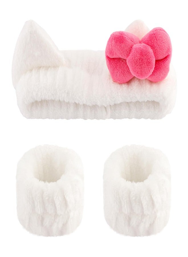 Canitor Kitty Spa Headband with Wrist Bands for Girl Cute Birthday Gifts Skincare Makeup Face Wash Headband Skin Care for 3 4 5 6 7 8 9 Year Old Gifts Accessories - Image 1