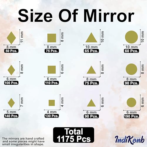 INDIKONB Craft Mirror Beads Set with Storage Box | Glass Pieces for Lippan Art, Crafts, and Jewelry Making - Combo Set of 12 Shapes, 4-11mm (Gold) - Image 2