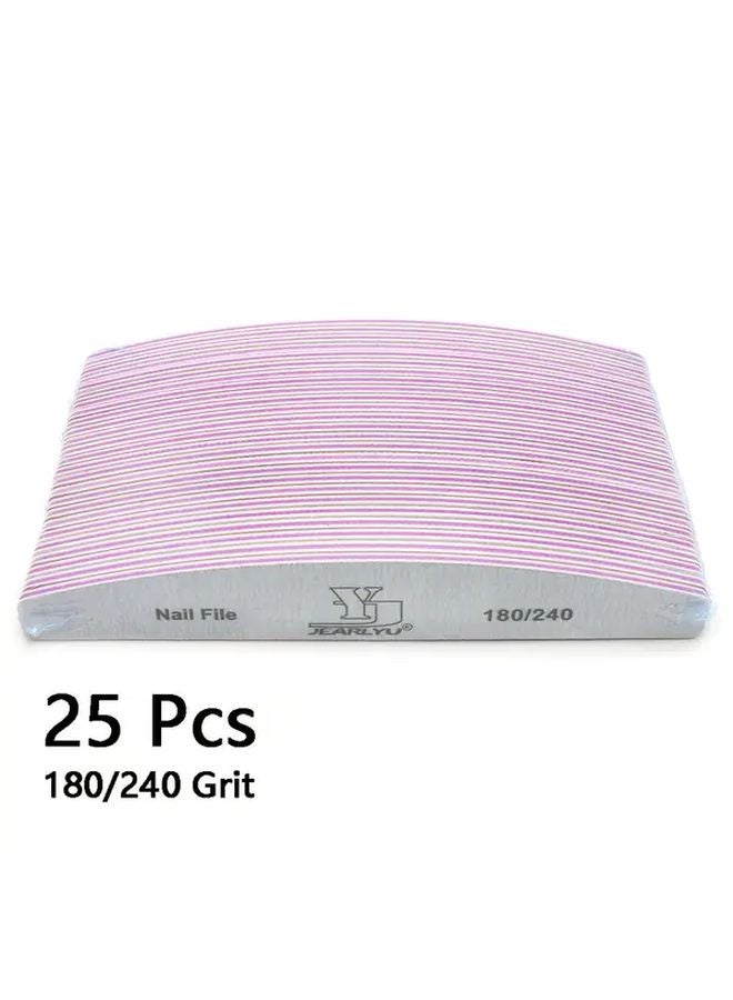 25 Pcs Professional Double Sided Nail Files Buffers 180 240 Grit For Manicure Pedicure - Image 1