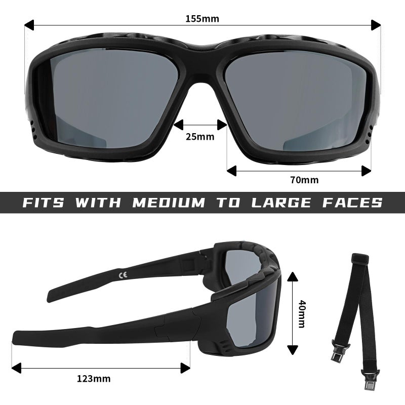 SOL PRO Powersport Sunglasses, Motorcycle Riding Safety Goggles, UV400 Anti-Fog, Dust-Resistant, Wraparound, Fit Men Women, Mowing, Shooting, Hunting - Image 2