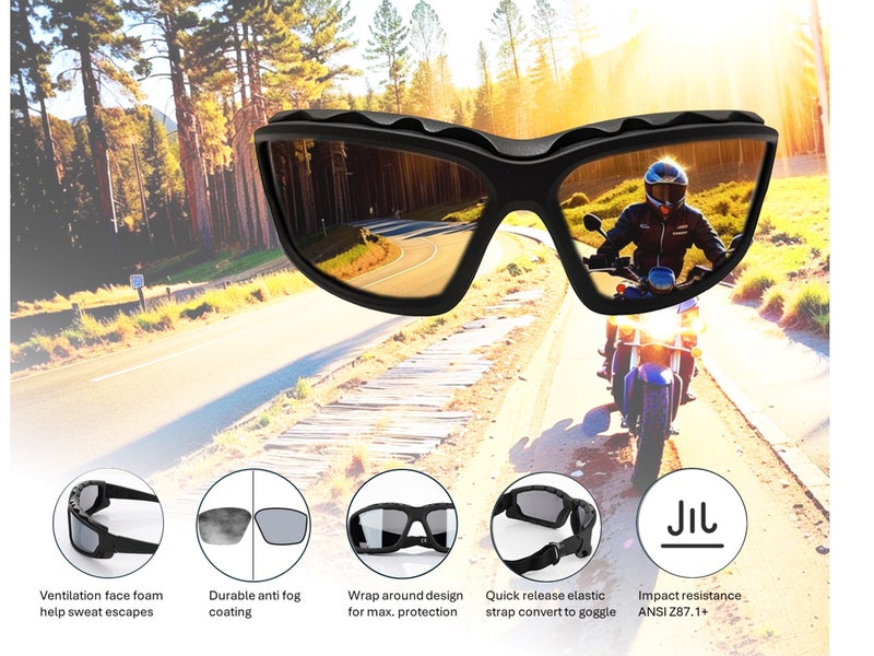SOL PRO Powersport Sunglasses, Motorcycle Riding Safety Goggles, UV400 Anti-Fog, Dust-Resistant, Wraparound, Fit Men Women, Mowing, Shooting, Hunting - Image 5