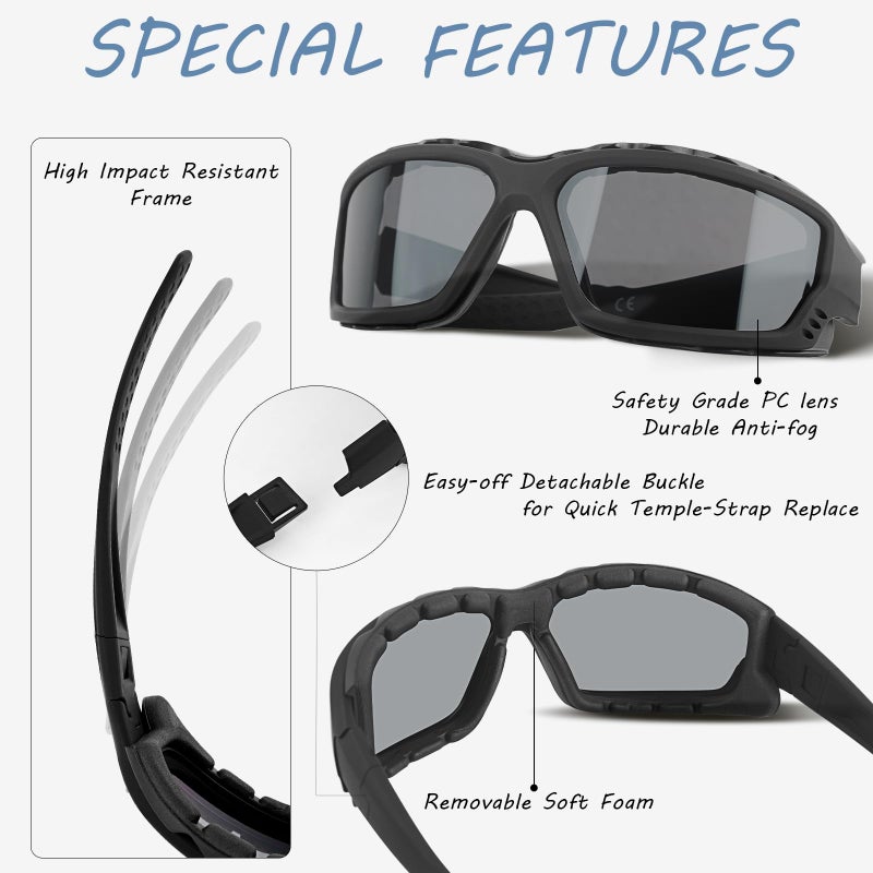 SOL PRO Powersport Sunglasses, Motorcycle Riding Safety Goggles, UV400 Anti-Fog, Dust-Resistant, Wraparound, Fit Men Women, Mowing, Shooting, Hunting - Image 3