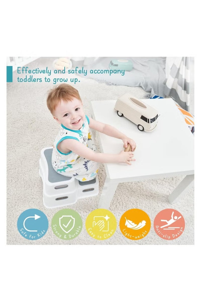 KIIUMI Toddler Step Stool for Bathroom Sink, 2 Step Stool for Kids Toilet Potty Training, Non-Slip Toddlers Baby Child Kid Plastic Poop Stools with Handle for Kitchen Counter Bed (Grey) - Image 4