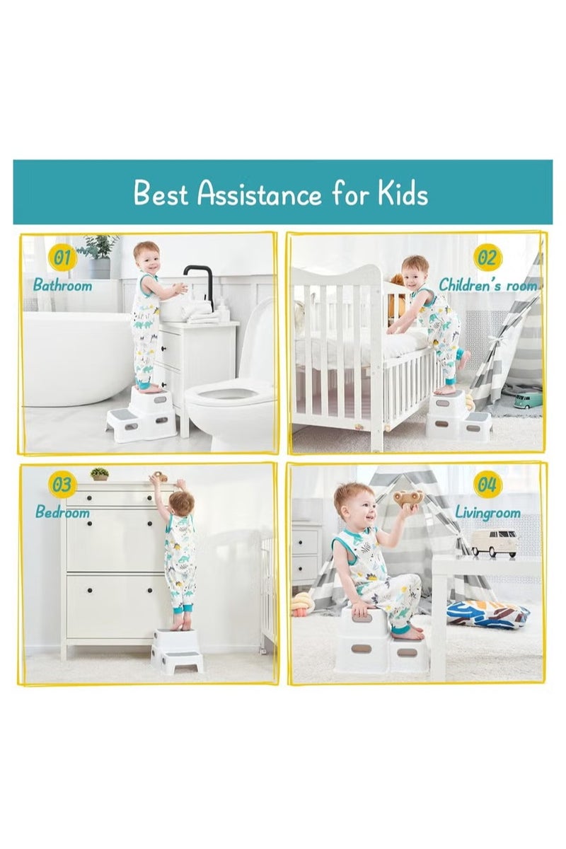 KIIUMI Toddler Step Stool for Bathroom Sink, 2 Step Stool for Kids Toilet Potty Training, Non-Slip Toddlers Baby Child Kid Plastic Poop Stools with Handle for Kitchen Counter Bed (Grey) - Image 5