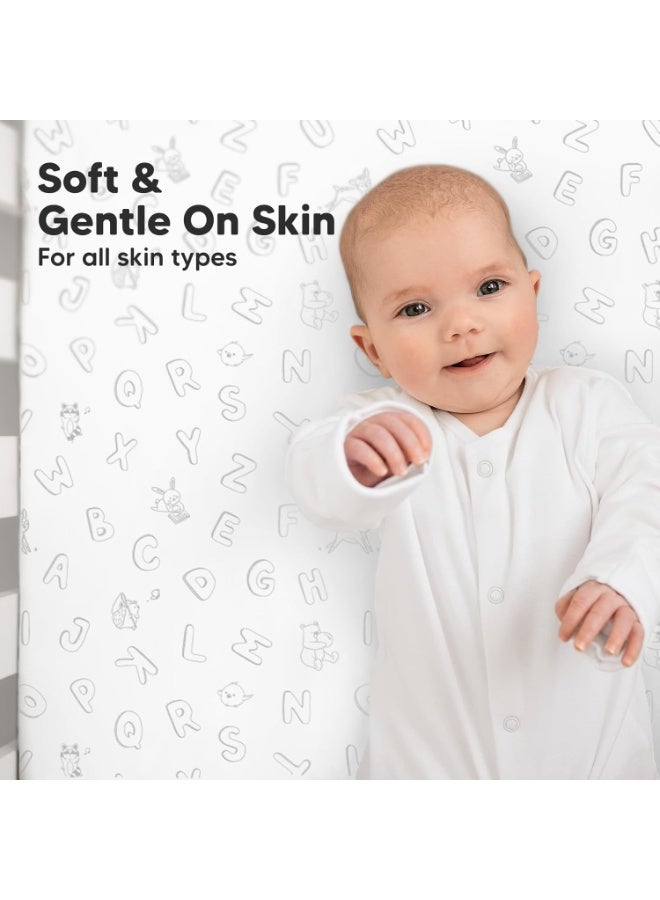 KeaBabies 2-Pack Organic Crib Sheets for Boys, Girls - 52x28 Fitted Crib Mattress Sheet Neutral, Breathable Jersey Cotton Cover for Baby Bed, Toddler Mattress, Soft & Cute Prints (ABC Land Cloud) - Image 5