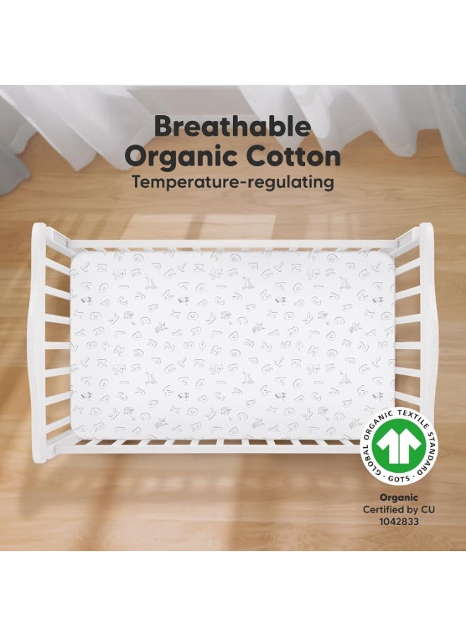 KeaBabies 2-Pack Organic Crib Sheets for Boys, Girls - 52x28 Fitted Crib Mattress Sheet Neutral, Breathable Jersey Cotton Cover for Baby Bed, Toddler Mattress, Soft & Cute Prints (ABC Land Cloud) - Image 4