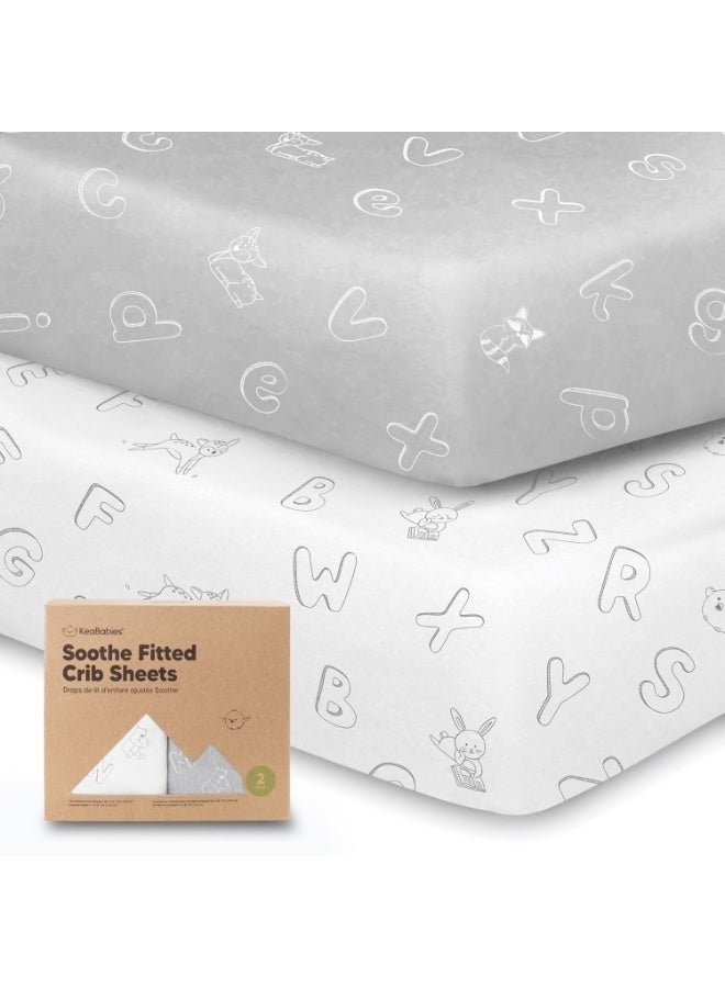 KeaBabies 2-Pack Organic Crib Sheets for Boys, Girls - 52x28 Fitted Crib Mattress Sheet Neutral, Breathable Jersey Cotton Cover for Baby Bed, Toddler Mattress, Soft & Cute Prints (ABC Land Cloud) - Image 1