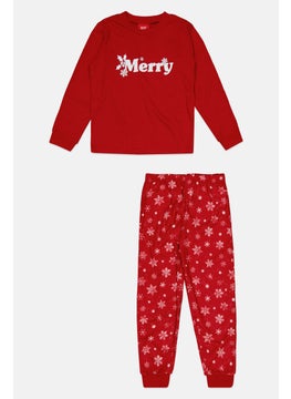 Family PJs Kids Boy 2 Pieces Christmas Print Top And Bottom Pajama Set, Red  - Image 1