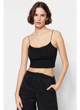Tena Women's Black Spaghetti Strap Full Lycra Crop Tank Top  - Image 1