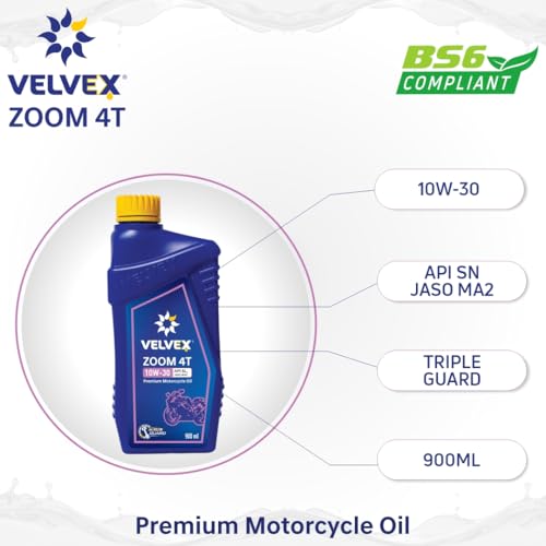 Velvex Zoom 4T 10W-30 Premium Motorcycle Oil (900 ML) | Triple Guard Protection for Bikes | Smoother Engine Operation | API SL/JASO MA2 - Image 5