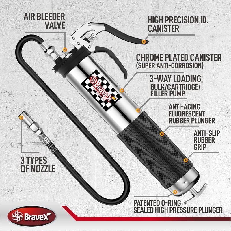 Bravex Heavy Duty Professional Pistol Grip Grease Gun - Image 5