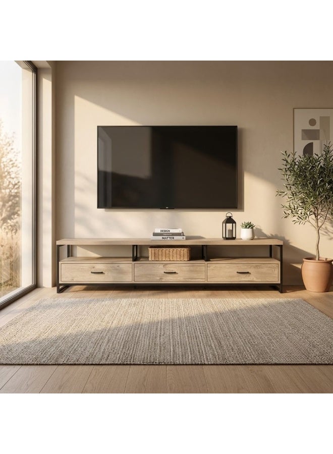 AL Hadaya Mall Modern Wooden TV Unit Beige 42x40x200 cm Media Console Cabinet Entertainment Center Table for Living Room - Image 1