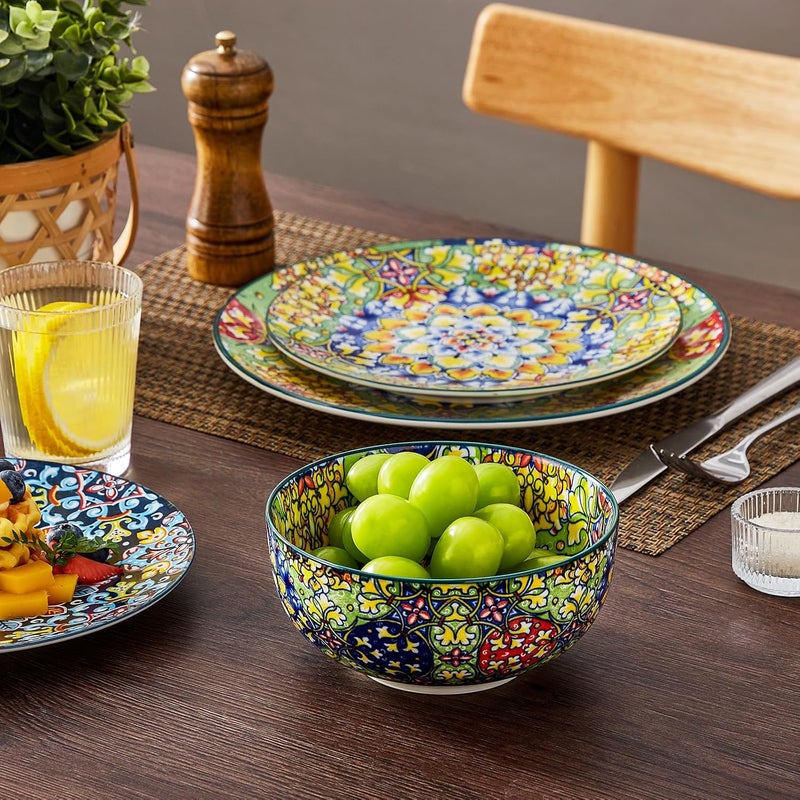 vancasso SIMI Dinner Service for 6 People, 18-Piece Porcelain Crockery Set for 6 People with Dinner Plates, Dessert Plates and Bowls, Bohemian Style Crockery Set - Image 5