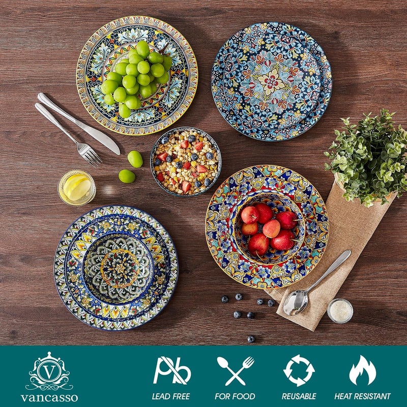 vancasso SIMI Dinner Service for 6 People, 18-Piece Porcelain Crockery Set for 6 People with Dinner Plates, Dessert Plates and Bowls, Bohemian Style Crockery Set - Image 3