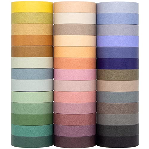 Mooker 39 Rolls Washi Tape Set Morandi Colored Masking Tape Thin Vintage Tape for Journaling Scrapbooking Supplies Crafts Aesthetic Gift Nature Color 10mm