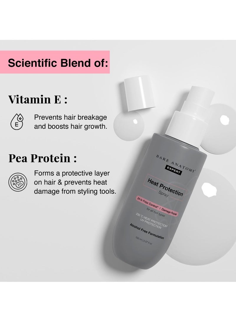 BARE ANATOMY Heat Protect Spray Serum | Controls Frizz for up to 24 Hrs | Vitamin E Pea Protein Veg Keratin | 230 °C Heat Protection | For Women & Men | 150 ml - Image 4