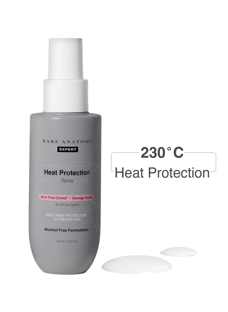 BARE ANATOMY Heat Protect Spray Serum | Controls Frizz for up to 24 Hrs | Vitamin E Pea Protein Veg Keratin | 230 °C Heat Protection | For Women & Men | 150 ml - Image 1