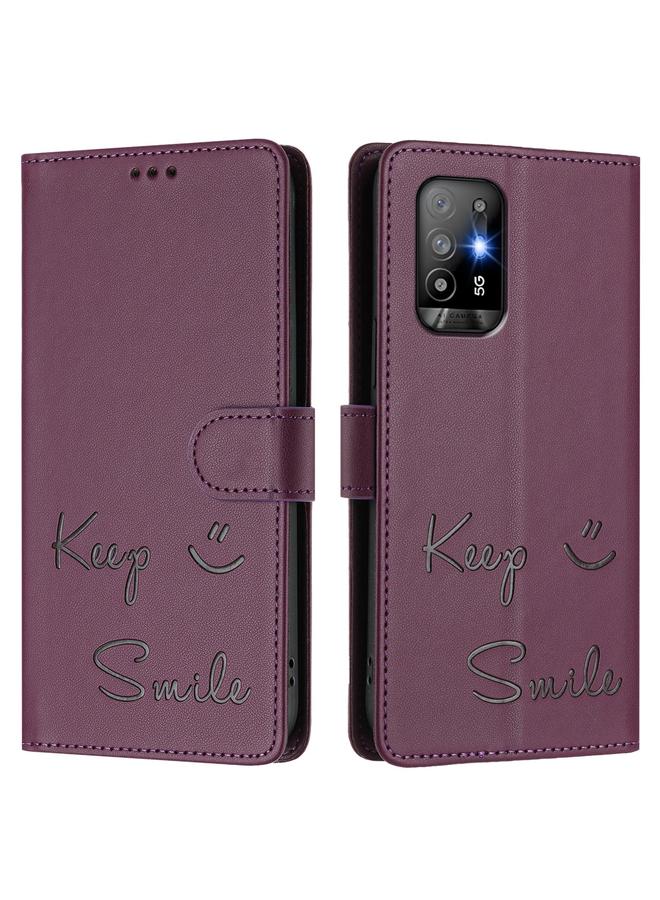 اس-توب جراب لهاتف OPPO A94 5G Global / Reno5 Z جراب هاتف جلدي بنقش ابتسامة بتقنية RFID - Image 3