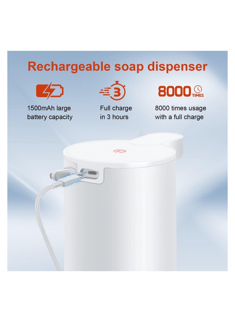 Hand Soap Dispenser Automatic Foaming Soap Dispenser Rechargeable Touchless Soap Dispenser Stainless Steel Foam Soap Dispenser for Bathroom Hand Soap Pump for Kitchen Xmas Gift 9oz White