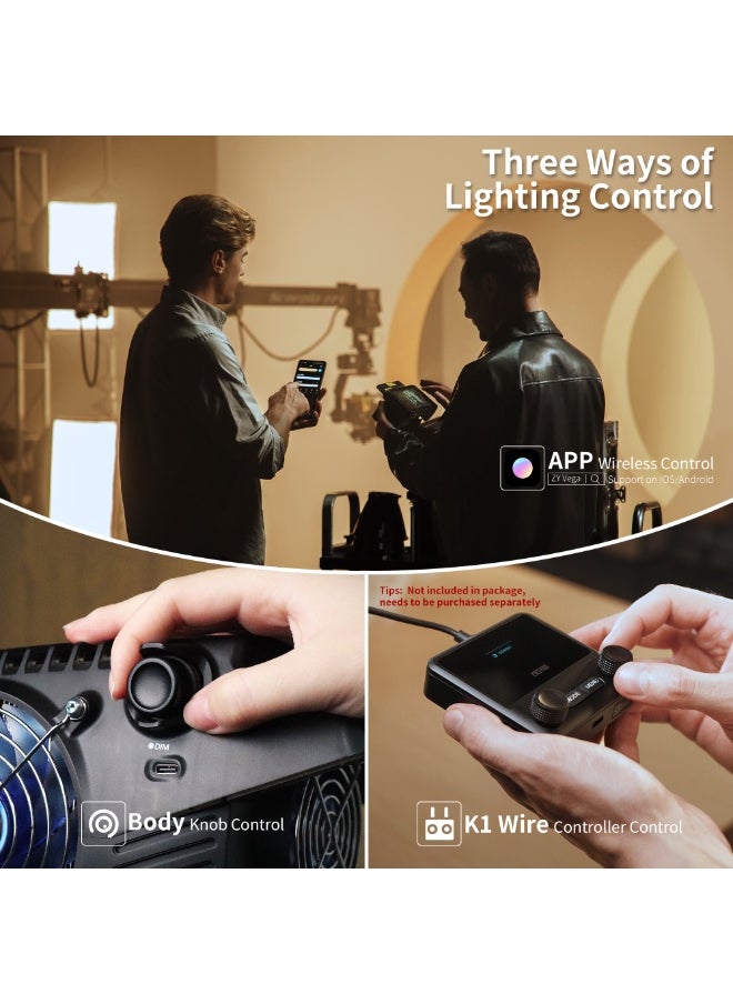 Zhiyun ZHIYUN MOLUS B500 500W COB LED Video Light [Official] 2700K-6500K CRI 95+ TLCI 97+ 76400 Lux/1M App Control 13 Scene Effects Bowens Mount Silent Continuous Output Lighting for Photography Studio Light  - Image 5