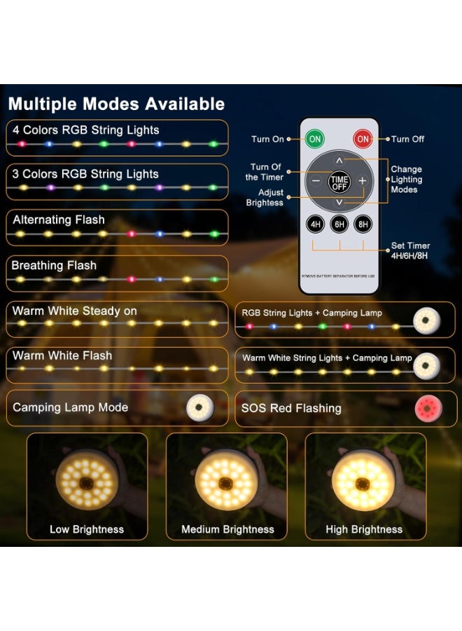 general Solar Camping String Lights with 100 LEDs, 33 FT Outdoor Fairy String Lights with 13 Lighting Modes & Timer, Waterproof & Rechargeable, Camping Gear for Tent, Yard, Garden, Hiking, Travel Decor - Image 4