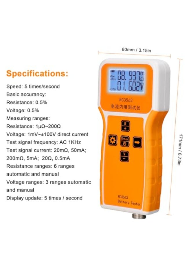 Generic Labymos RC3563 200Ω 100V Handheld Portable Battery Internal Retance Voltage Tester 3-digit Display Battery Tester High-precise True Four-wire AC Lithium Lead-acid Lithium Battery  - Image 5