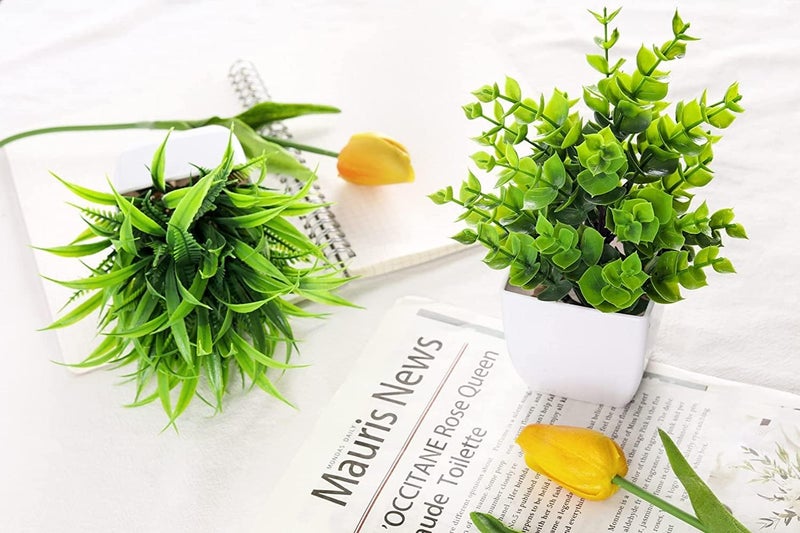 Dekorly Artificial Potted Plants, 2 Pack Artificial Plastic Eucalyptus Plants Small Indoor Potted Houseplants, Small Faux Plants For Home Decor Bathroom Office Farmhouse (Set 0F 2), multi-colour - Image 2