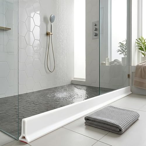 Ynotus 59Inch Collapsible Shower Threshold Water Dam 2" High Shower Barrier Water Stopper 2" Tall Shower Water Guard To Keep Water In Shower Dry And Wet Separation Bathroom Wheelchair Accessible Black - Image 2