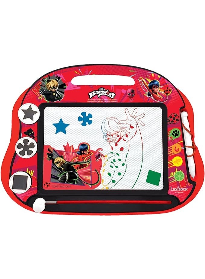 ميراكيولس Magic Magnetic Drawing Board -Miraculous Ladybug Cat Noir, Multicolor , Artistic Creative Toy for Girls and Boys, Stylus Pen and Stamps, Red/Black - Image 1