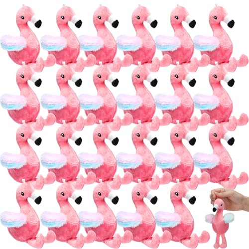 VercanMonth 24 Pcs Mini Stuffed Flamingo Plush Bulk for Girl Party Favors Birthday Flamingo Keychain with Glitter Crown Pink Stuffed Animal for Hawaiian Luau Party - Image 1