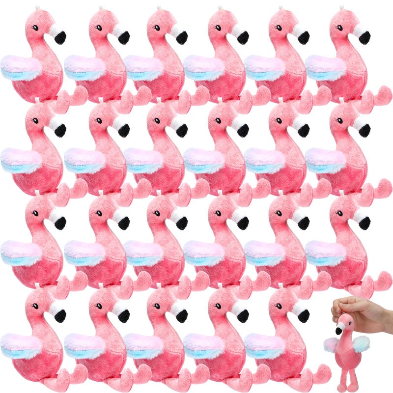VercanMonth 24 Pcs Mini Stuffed Flamingo Plush Bulk for Girl Party Favors Birthday Flamingo Keychain with Glitter Crown Pink Stuffed Animal for Hawaiian Luau Party - Image 3