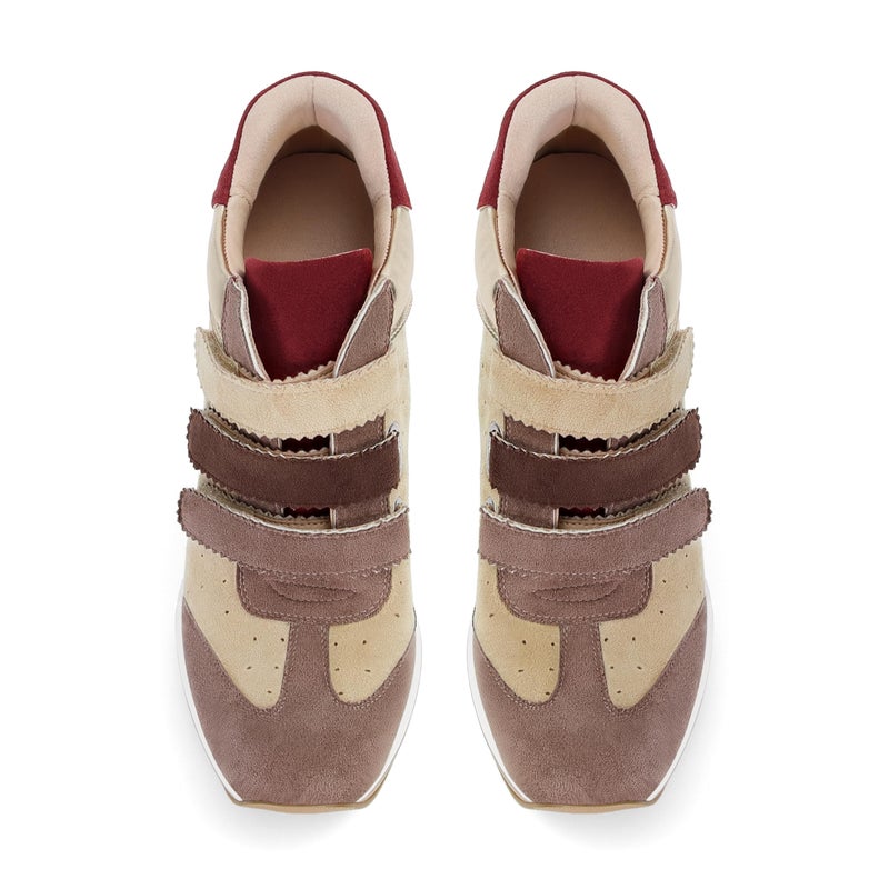 Wnshonzy Sneaker Heels for Women High Heel Khaki Suede Leather Tennis Shoes Sport Dressy Round T-Toe Comfort Stiletto Style Fashion Hook&Loop Vintage Platform Y2k - Image 5