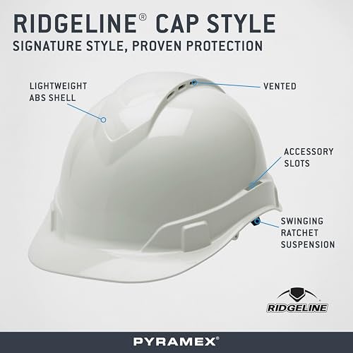 Ridgeline Pyramex Ridgeline Cap Style Hard Hat, Vented, 4-Point Ratchet Suspension, White - Image 4
