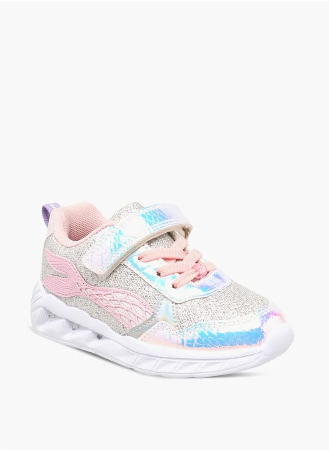 JUNIORS Girls Iridescent Light-Up Sports Shoes With Hook And Loop Closure