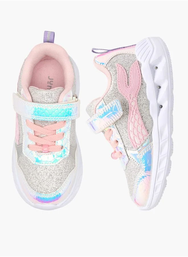 JUNIORS Girls Iridescent Light-Up Sports Shoes With Hook And Loop Closure